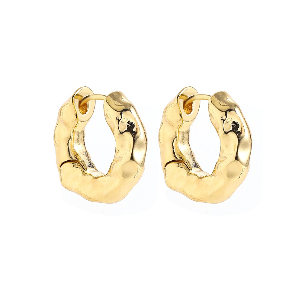 Boucles d'oreilles géométriques en forme de U pour femmes, créoles dorées créatives en cuivre épais martelé irrégulier, de fête, 2022: 21868 1