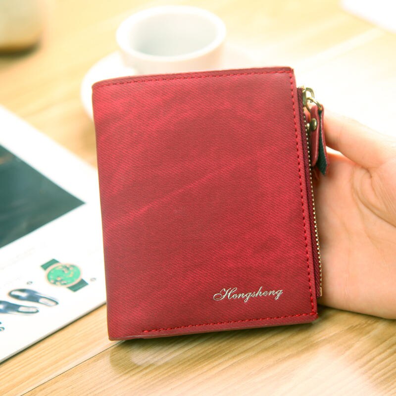 Haut tendance petit portefeuille PU sac à main en cuir mat court femme porte-monnaie fermeture éclair pochette porte-monnaie carte de crédit: Rouge