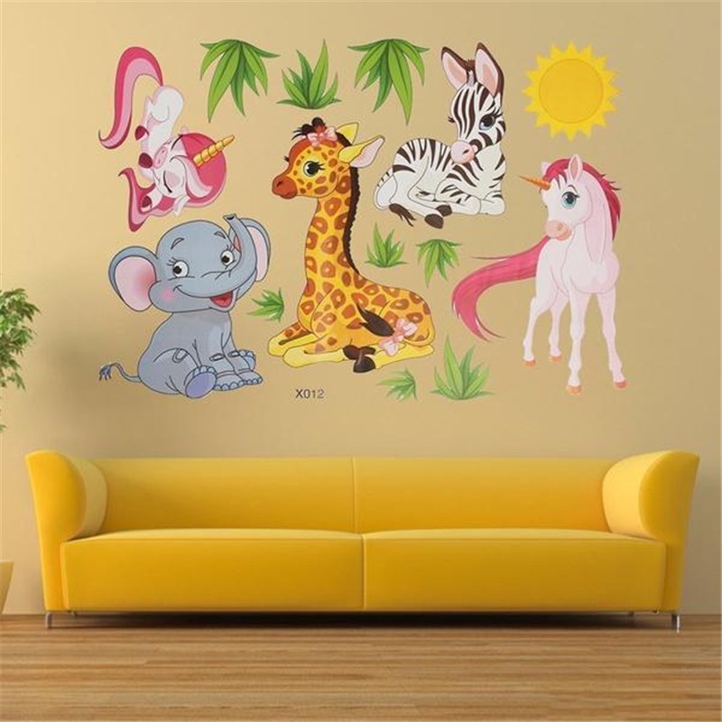 Dieren Muurstickers Voor Kinderen Kamers Safari Nursery Kamers Baby Home Decoratie Poster Olifant Giraffe Paard Muurstickers