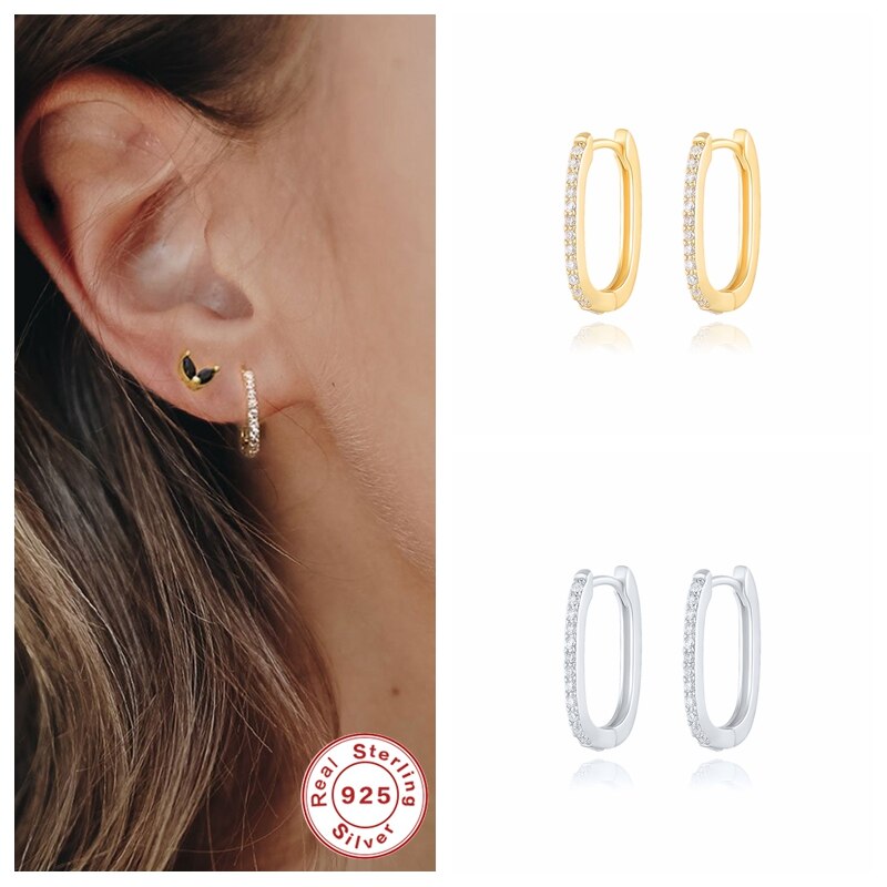 Pendientes de aro grandes en forma de U para Mujer, aretes de Plata de Ley 925 de cristal colorido, joyería de boda