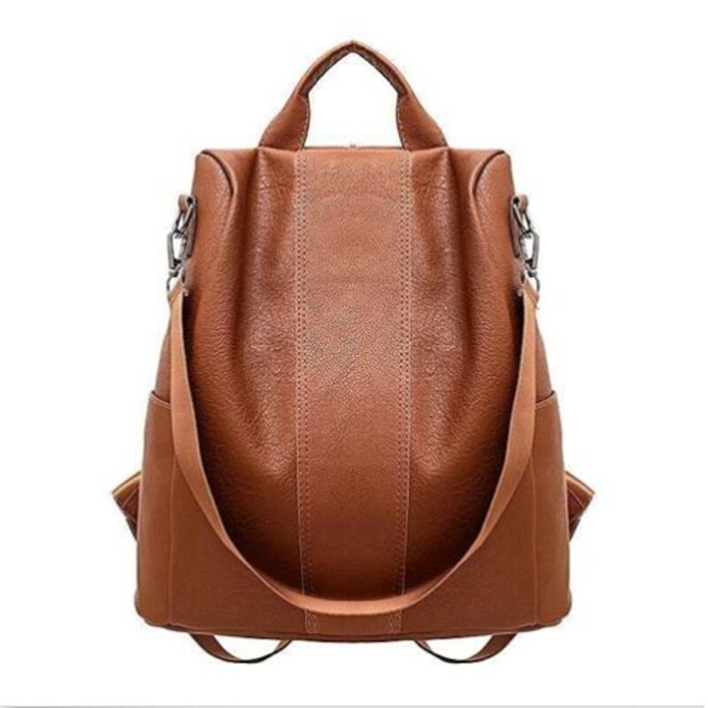 Sac à dos Anti-vol pour femmes, sac à dos classique en cuir PU couleur unie, sacoche à épaule Canta, nouvelle: Chocolat