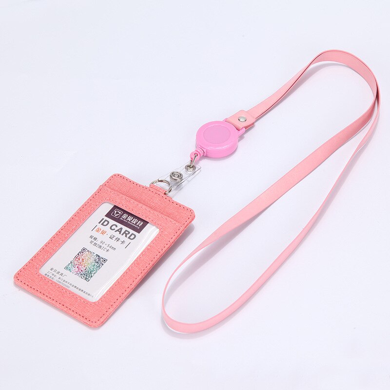 Work Badge Business Card Holder Men Women Worker with Rope Retractable PU Leather Employee Name ID Card Case Lanyard: Retractable pu rope0