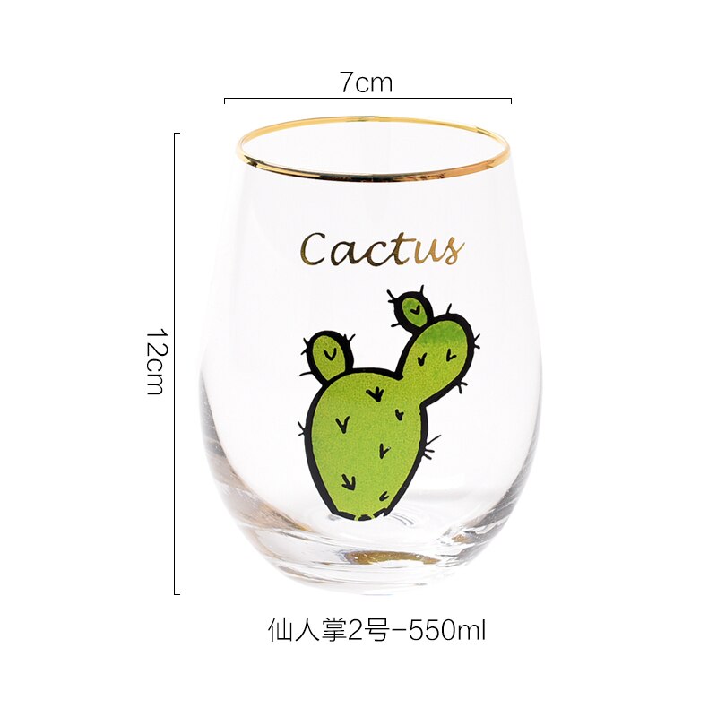 2 stk/parti flamingo kaktus kat trykt glod glas kop krystal vand vin øl drikkeglas: Kaktus 2