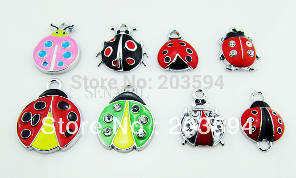 ME006 100Pcs/Lots DIY Alloy Mixed Enamel Ladybug Charms jewelry accessories, charms, pendants