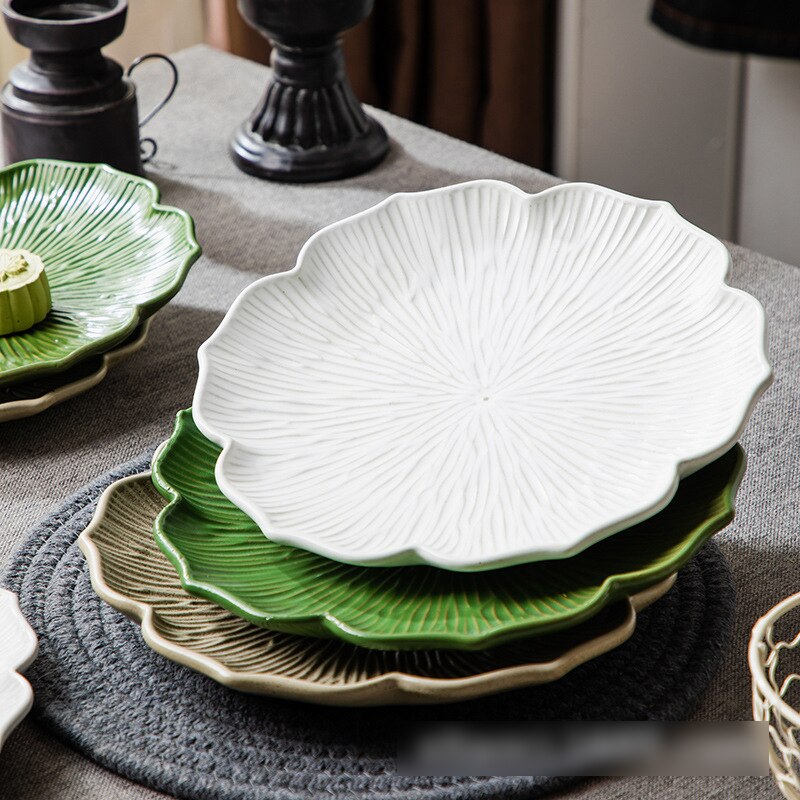 Assiettes pour aliments, 2 tailles, 4 couleurs, vaisselle moderne, Style japonais, Roses en céramique, service de table