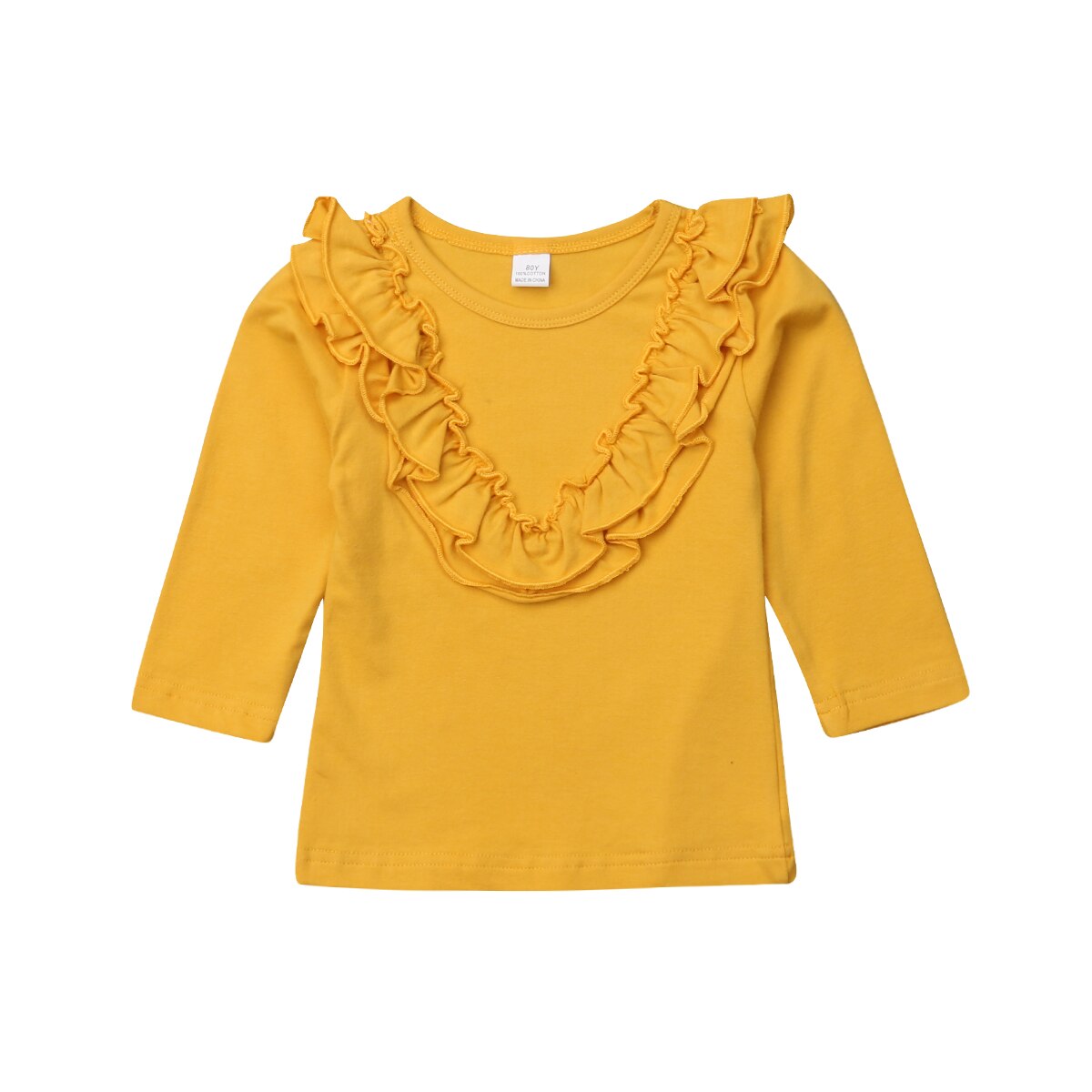 Baby Meisjes Top T Shirt Kinderen Basic Herfst Kleding Lange Mouwen Casual Solid Patchwork Tops T-shirt: YELLOW / 2 to3 Year