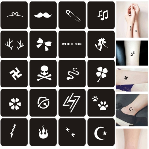 24 Stks/set Glitter Tattoo Stencil Mode Tekening Templates Voor Vrouwen Meisjes Airbrush Stencil Henna Tattoo Stencils Voor Het Schilderen