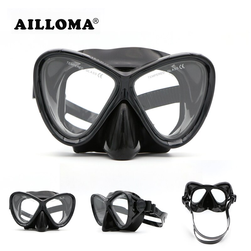 AILLOMA Wide ViSion Diving Mask Scuba Underwater Anti Fog Swimming Glasses Black Silicone Snorkeling Set For Adults Goggles