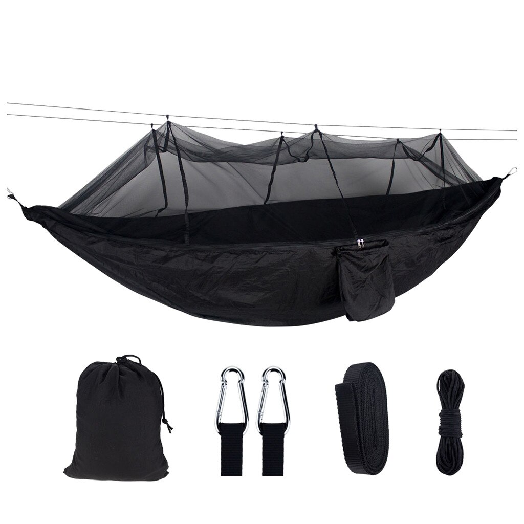 Hamaca al aire libre doble mosquitera bolsa de almacenamiento hamaca hebilla de hamaca cordón traje al aire libre Camping # YL5: Black