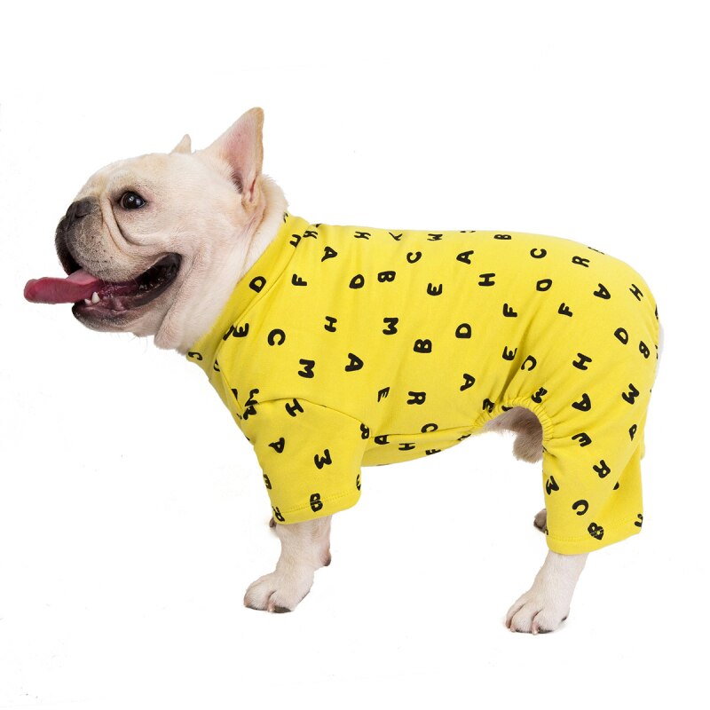 Bomuldshund pyjamas jumpsuit mops fransk bulldog tøj schnauzer tøj kæledyr outfit overall puddel bichon hund pyjamas pijamas: Gul / Xxl