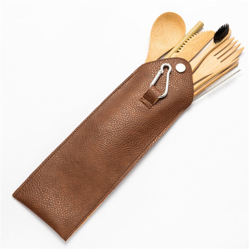 Resebestick set utomhus bambu servis set bestick trä bestick redskap kök inkluderar kniv gaffel sked set för picknick
