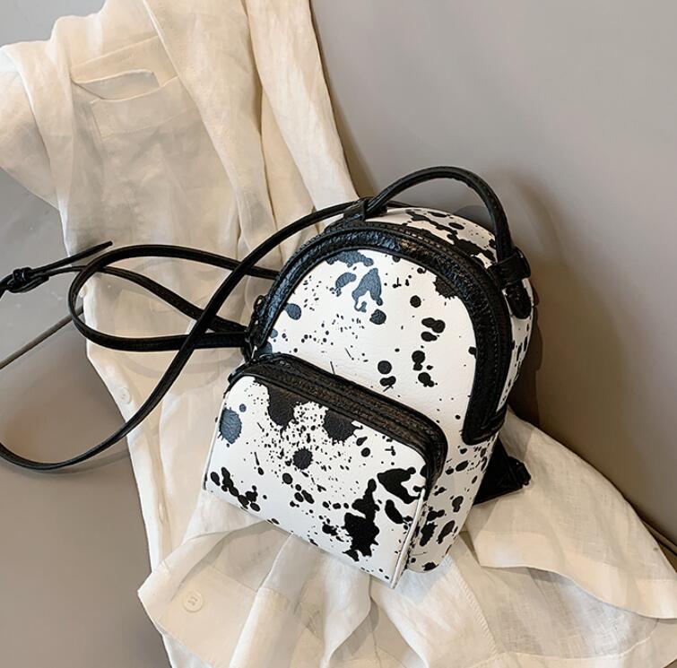 Kleine Schule Rucksäcke Stil Preppy Rucksack neue high PU leder Mini-Zurück Pack Serpentin schulter tasche: Black And White