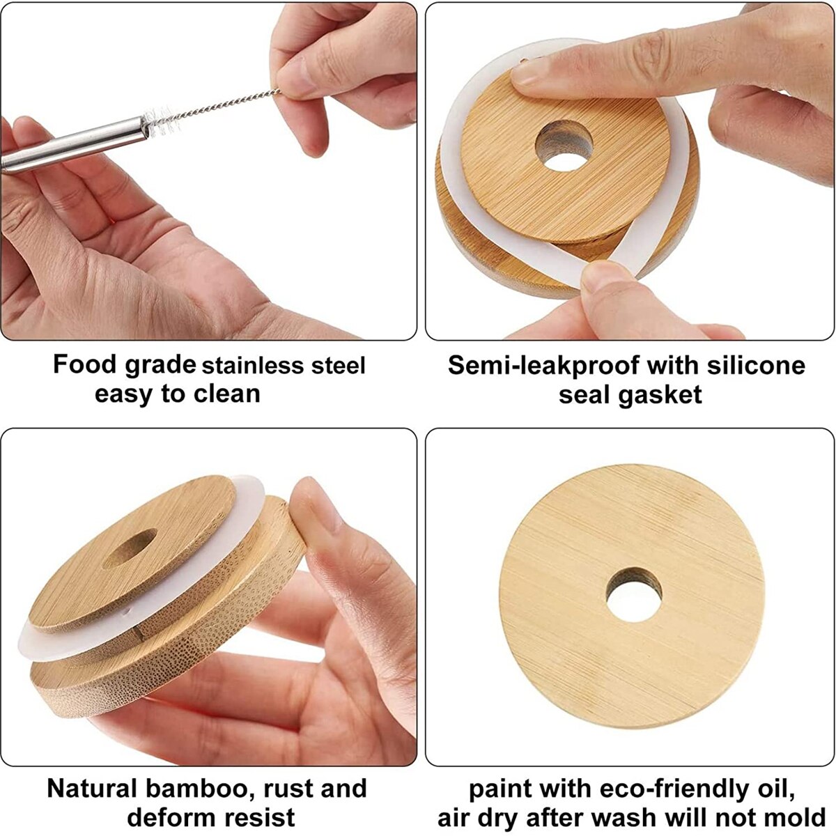 8Pcs 62/68/70/86mm Bamboo Lids for Mason Jars Wooden Jar Lids Reusable Bamboo Caps Lids with Hole for Coke Cup Drinking Glasses