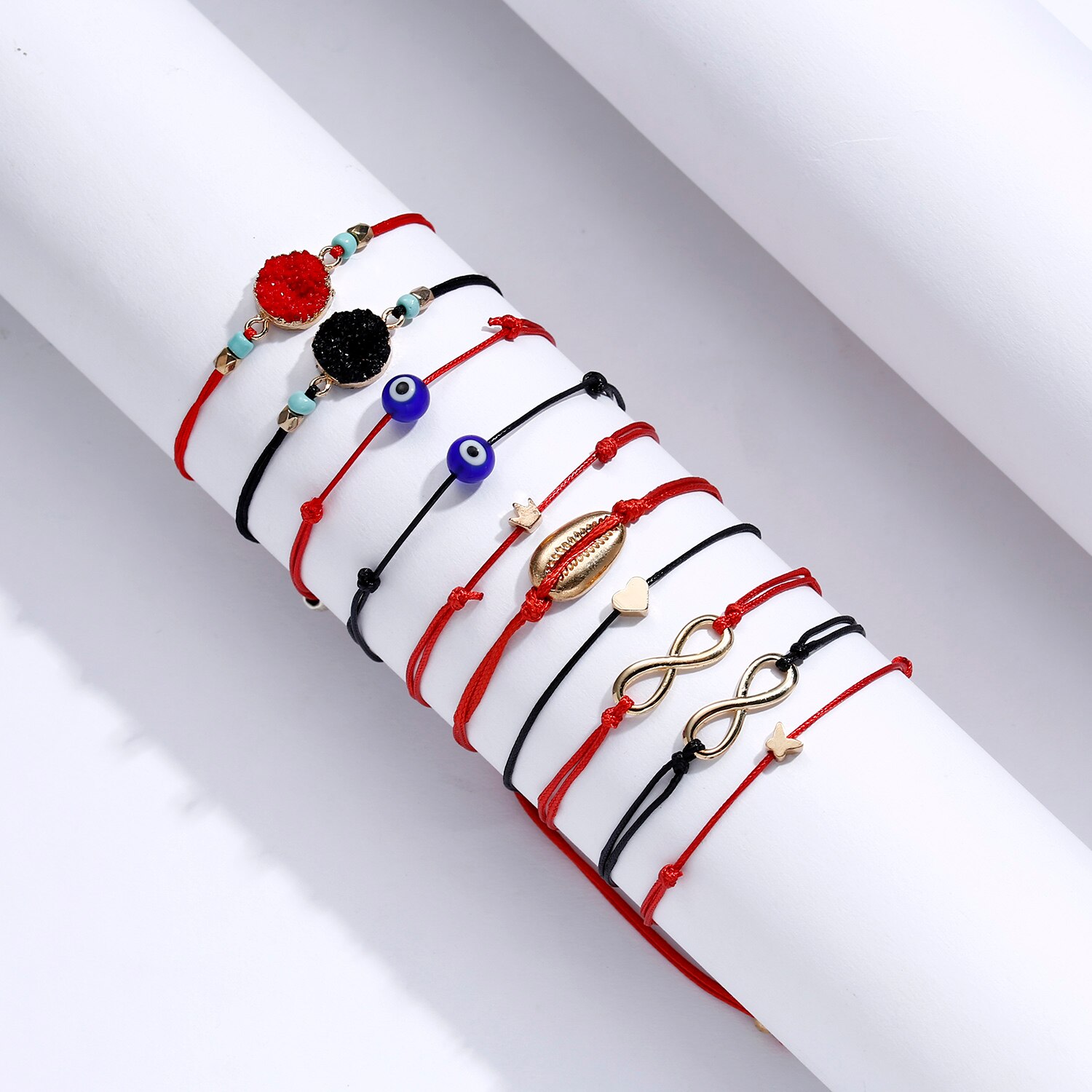 Red Black Rope Chain Combination Bracelet With Card Love Resin Blue Eye Pendant Bracelet Couple Friend Adjustable Bracelet
