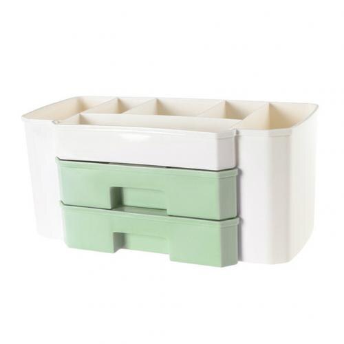Plast makeup arrangør kosmetisk skuffe makeup opbevaringsboks container negle kiste holder desktop diverse opbevaring sag perle værktøjer: Grøn