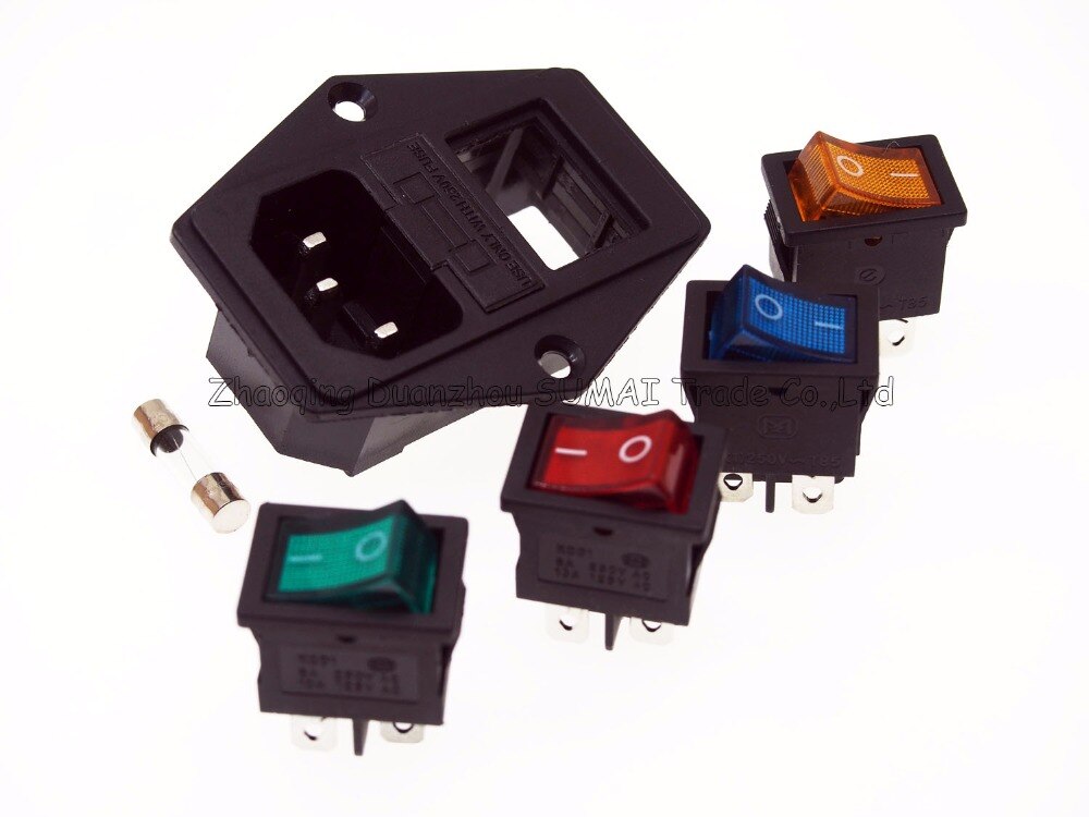 Sample,3 in 1 Rocker switch with light choose,AC-01A fuse power socket/Plug 4 Pin 15A 250V with Fuse Block + 10A Fuse