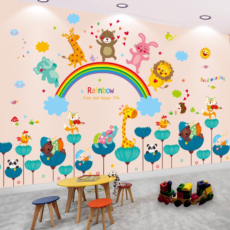 [shijuekongjian] tegneserie løve bjørn dyr wallstickers gør-det-selv regnbueskyer vægmaleri mærkater til børneværelser baby soveværelse dekoration: Dyr 1 og dyr 3