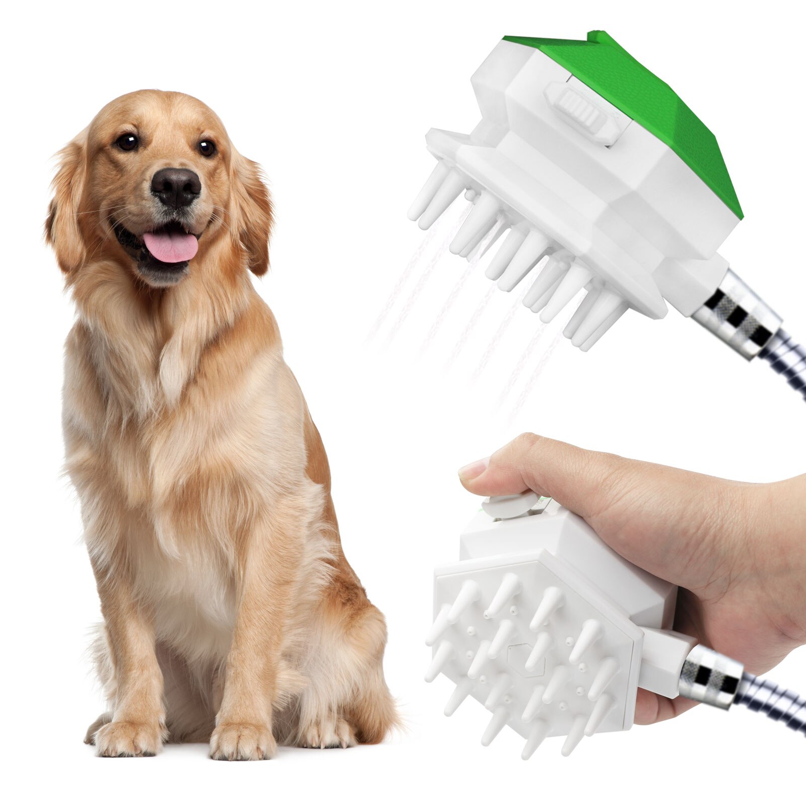 Brosse de bain 3 en 1 pour chien, pommeau de douche, pulvérisateur, distributeur de shampoing et de Gel douche, accessoire de toilettage pour chiens et chats: Green