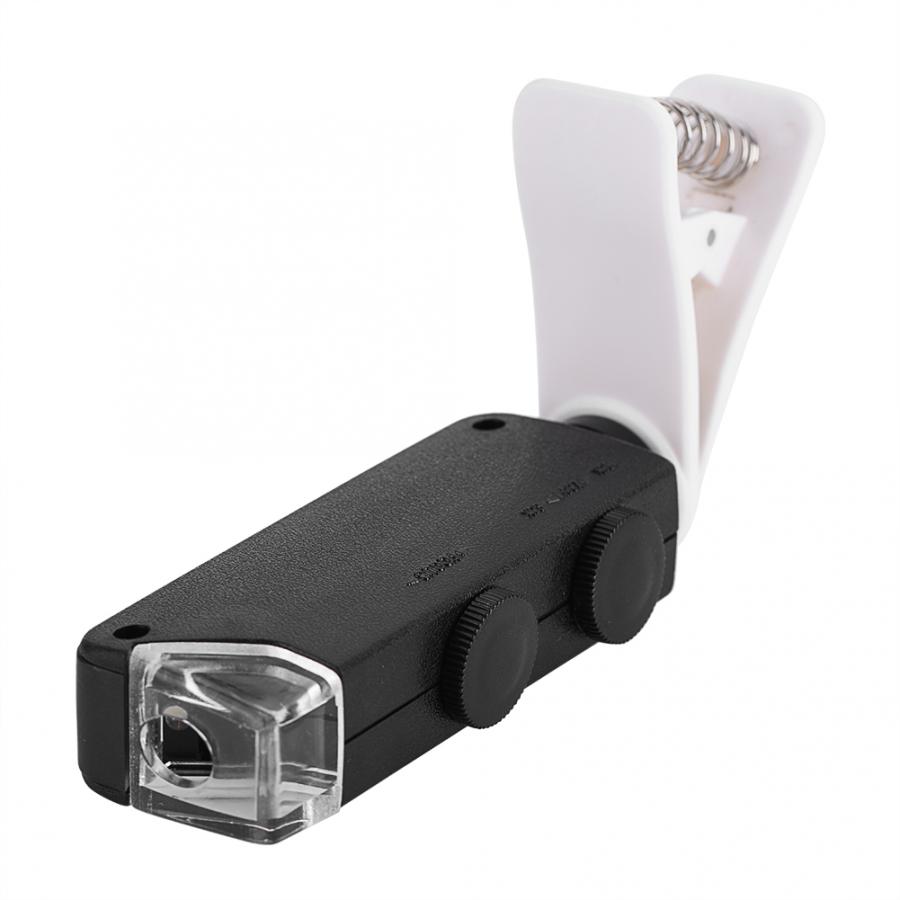 60X-100X Zoom óptico LED lente de microscopio con Clip para teléfonos móviles lente de microscopio