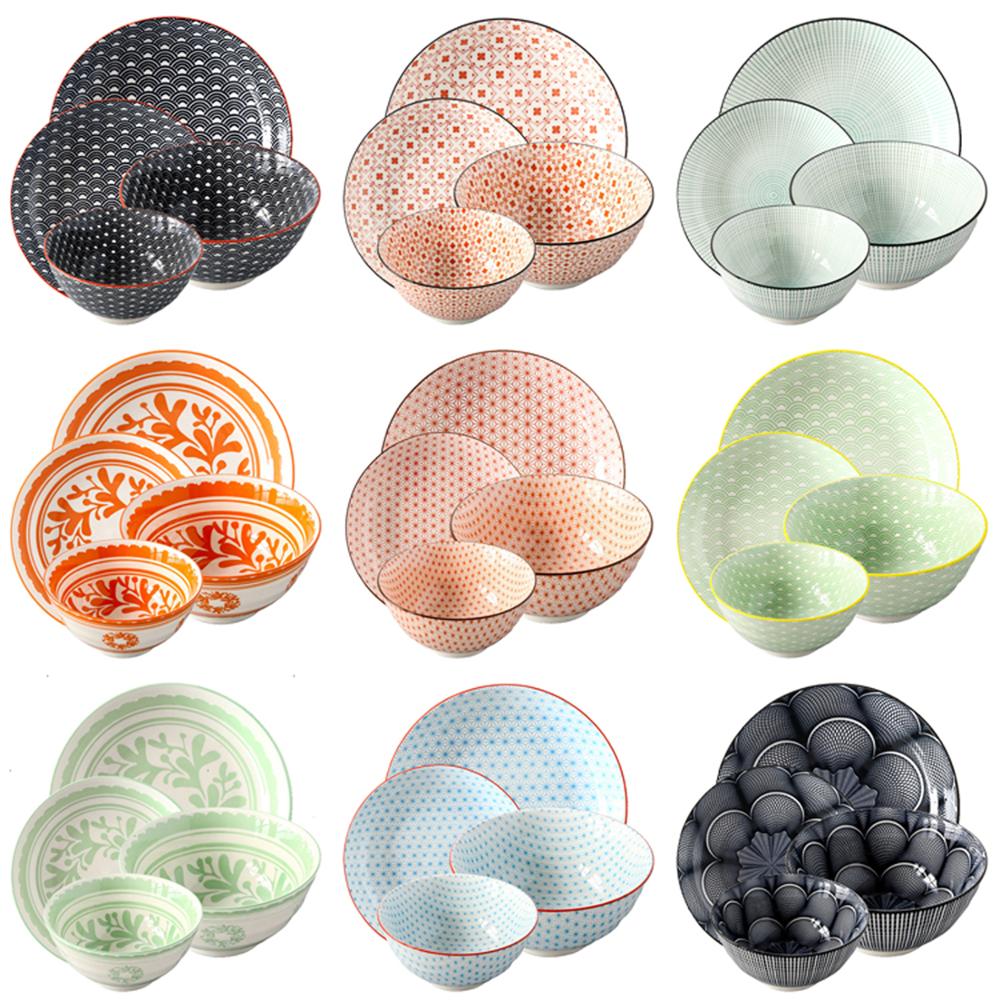 Assiette en céramique bol ensemble 4 pièces/Combo sous-glaçure forme ronde porcelaine vaisselle Support four lave-vaisselle CZY1017-4S