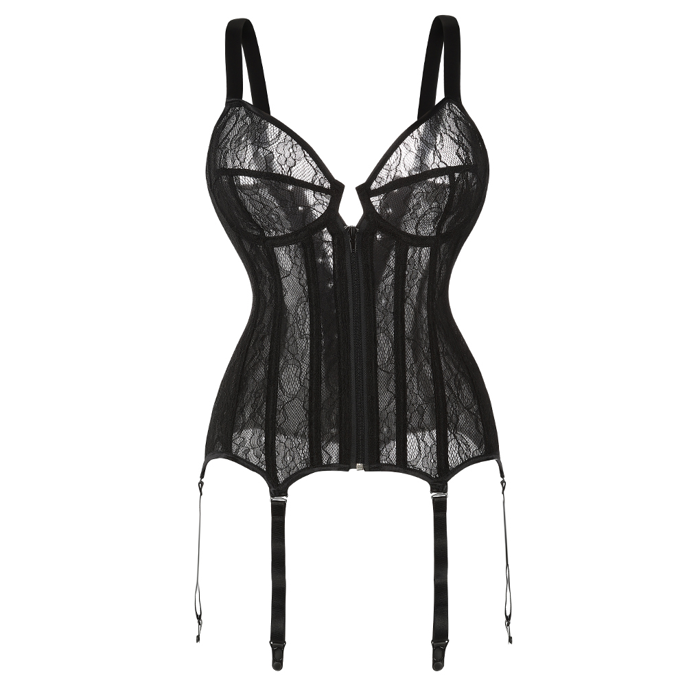 Czarny gorset Top See Through Corset Hollow Lace Bustier Top Victorian Gothic Corset Push Up Bustier Plus Size Lingerie Sexy