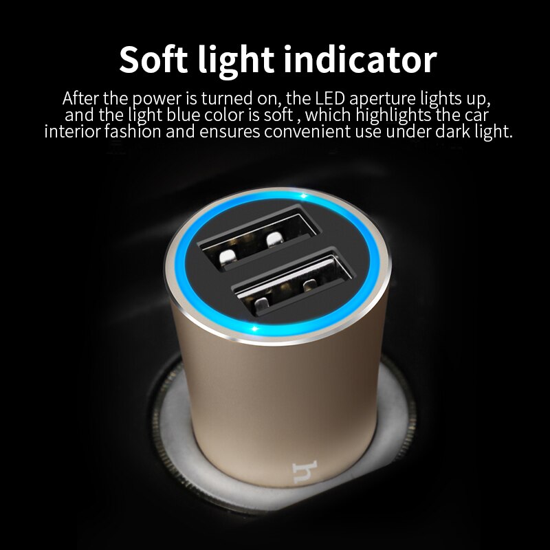 HOCO 5V 3.1A Dual USB Ports Car Charger Adapter with LED light Fast Charge Car-Charger for Samsung iPhone Xiaomi Huawei Camera