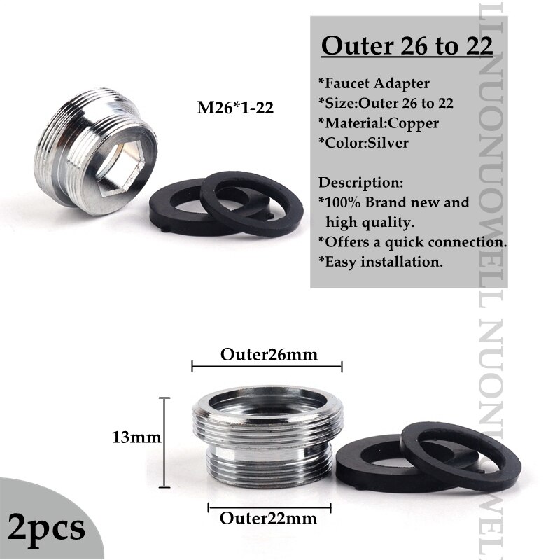 2 stk vandhane belufter fittings 16 18 20 22 24mm g3/4 g1/2 køkken vandhane adapter kobber vandrenser tilbehør: M26 x 1-22