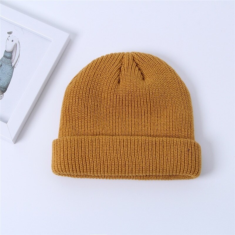 Unisex Herfst Winter Effen Kleur Watermeloen Hip Hop Gebreide Wollen Muts Cap Sneeuw Cap: YELLOW