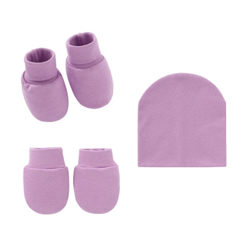 Gants en coton tricoté anti-rayures pour bébé + chapeau + couvre-pieds, ensemble de mitaines, chaussettes, bonnet: Gloves Hat Foot-K