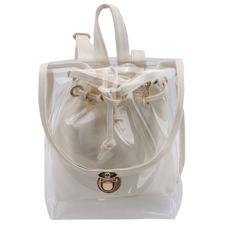 Clear Transparent Backpack Stadium Security School Book Bag Travel Travel Ladies Girls Candy Color Mini Backpacks: Beige