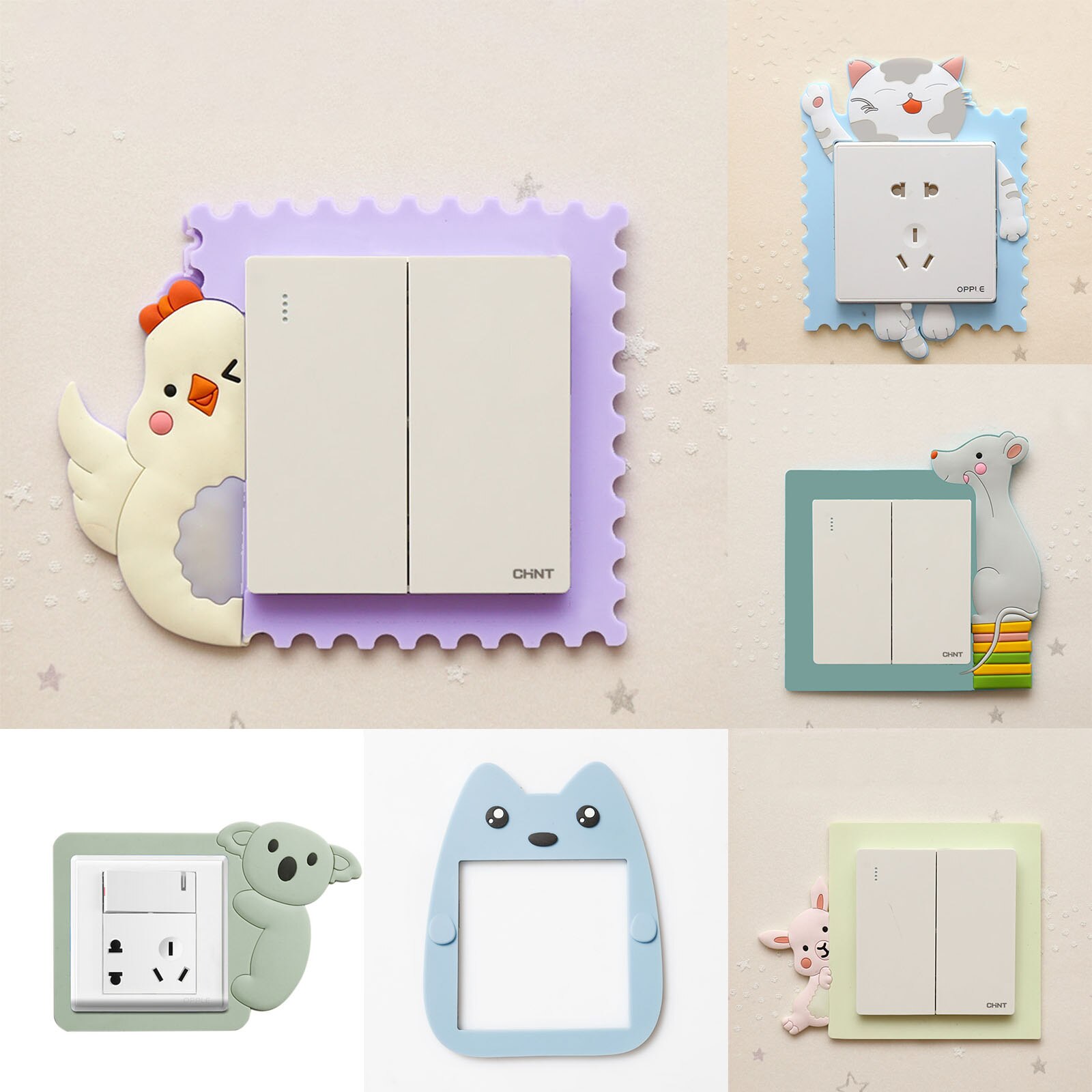 Cartoon Chicken Bear Luminous Switch Paste Socket Protective Cover Living Room Bedroom Protection Washable 3D Switch Stickers