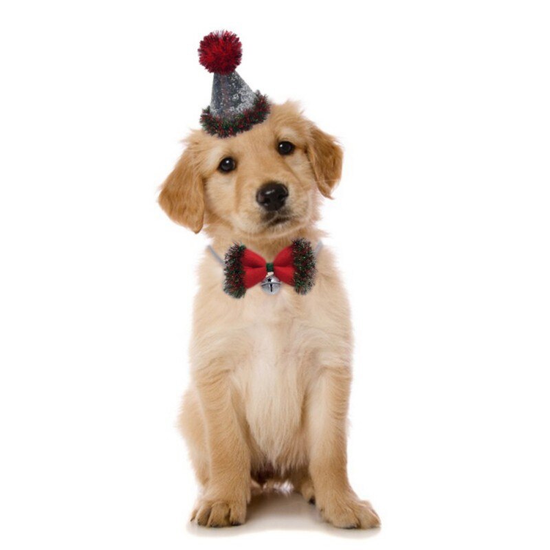 Jul hat og slips til hunde kat kostume scraf sæt hvalp katte julemanden hatte kasket festival hund tilbehør kæledyr