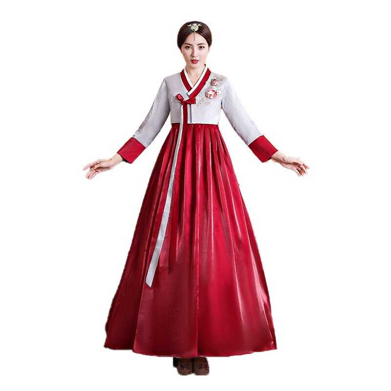 Hanbok-ropa coreana para mujer, manga larga, bordado Floral, Princesa, Palacio, tradicional, Retro, disfraz de escenario actuación: XL