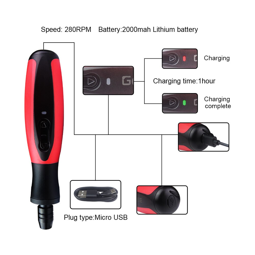 Bit Elektrische Schroevendraaier Accu Met Usb Mini Boor Rechanrgeable Power Tool Professionele Draadloze Boor Driver Gereedschap Voor Thuis