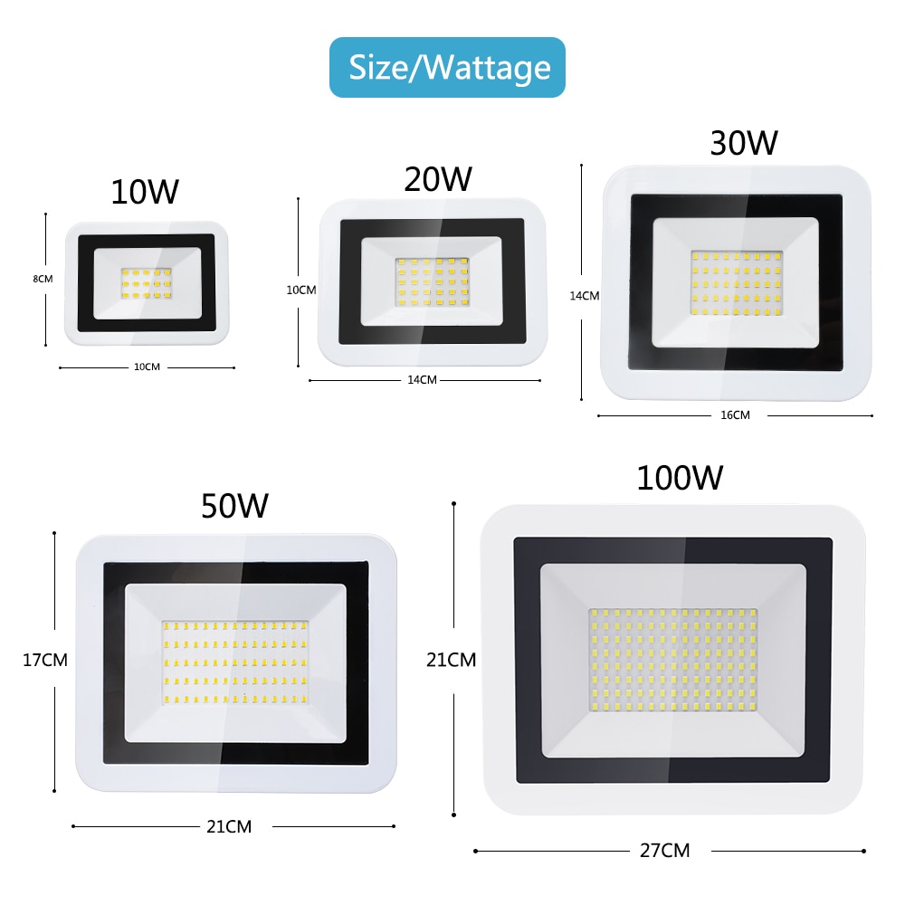 Led projektør vægreflektor led lampe 10w 20w 30w 50w 100w vandtæt udendørs  ac 220v spot til haven firkantet projektør