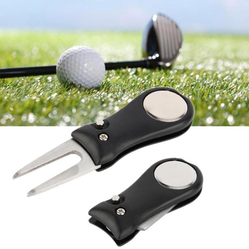 1pc Golf Spring Fork Golf Accessories Steel Repairing Turf Tool Switchblade Pitch Groove Cleaner Golf Pitchfork With Marker