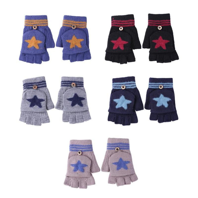 2 pçs inverno flip dedo luvas espessadas luvas de esqui estrelas dos desenhos animados mão muff