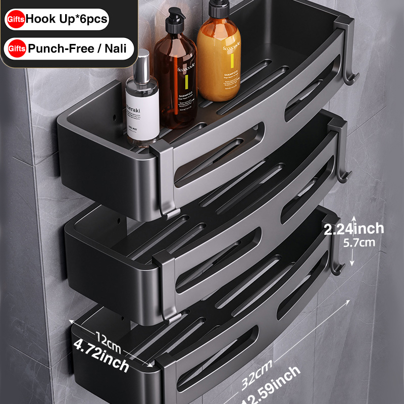 Joybos Ruimte Aluminium Badkamer Plank Douche Planken Geen-Boor Wall Mount Douche Opbergrek Hoekplank Badkamer Accessoires