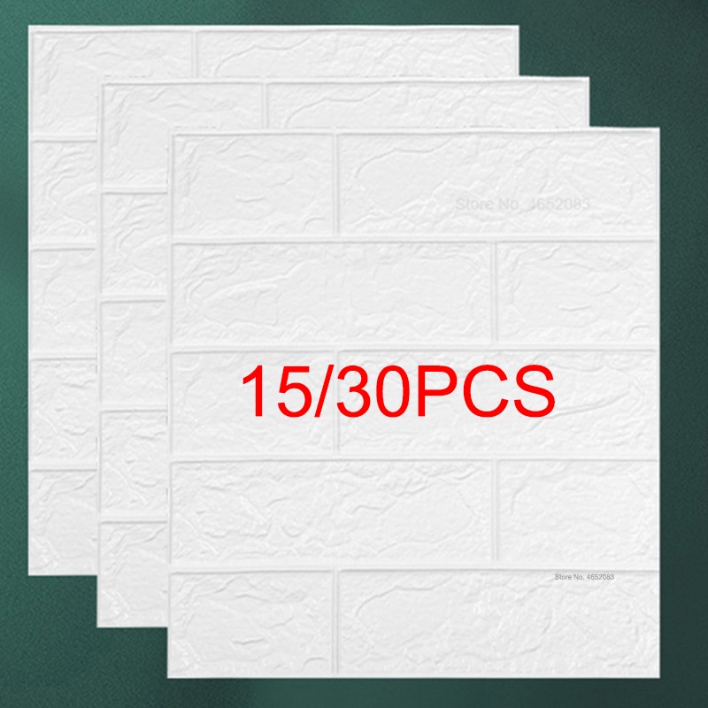 15/30pcs 3D Brick Wall Sticker Self-Adhesive DIY Waterproof Foam Wallpaper For Room Kitchen Roof Ceiling Background Wall Decals