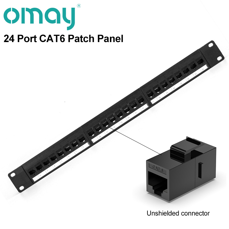 OMAY 24-portowy panel krosowy Cat5e/Cat6 1U Beznarzędziowy panel sieciowy do montażu w stojaku z etykietami do kabli strukturalnych: Czerwony