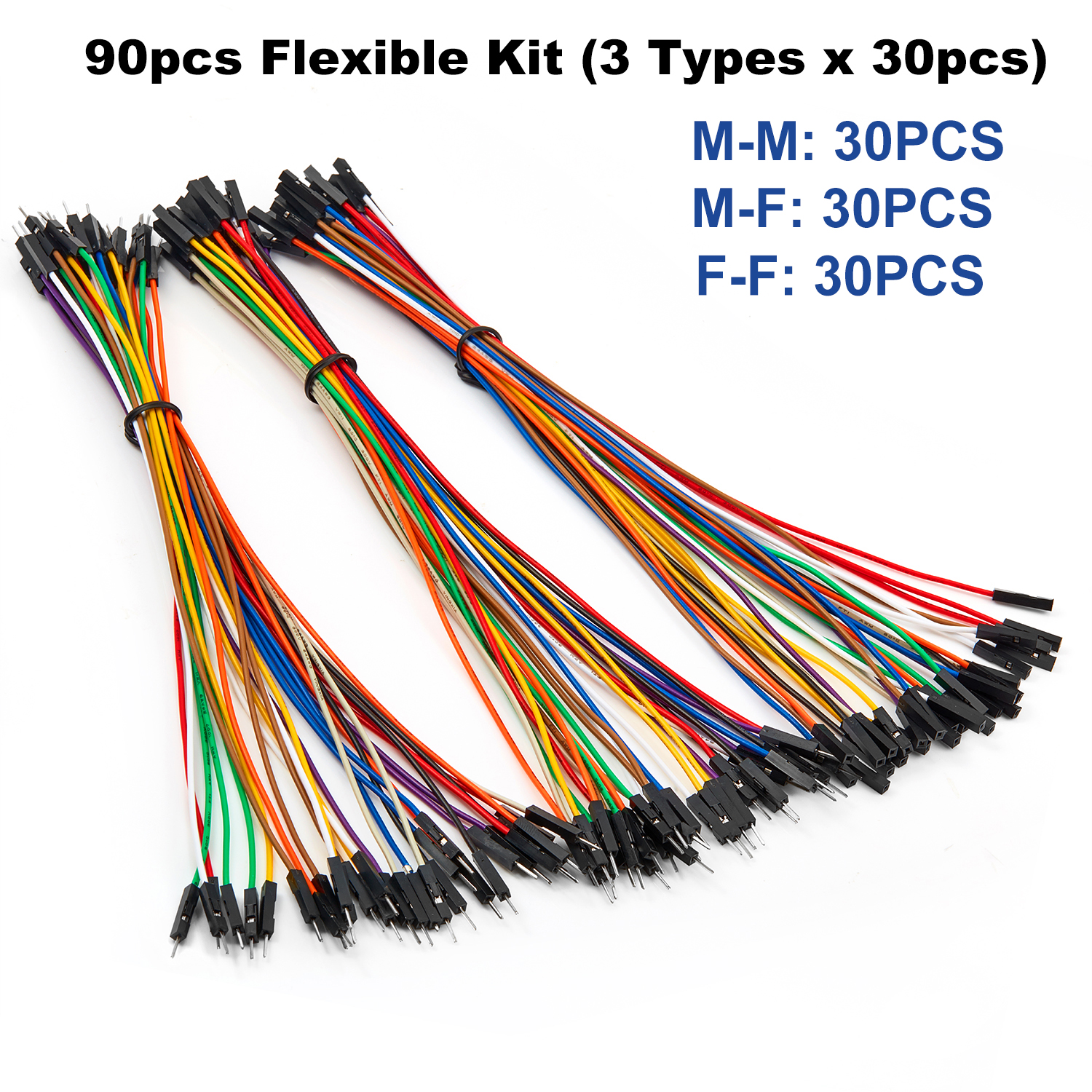 10cm 20cm 30cm 24AWG Dupont Cable Line Copper Long Ribbon Jumper Wire Male Female Connector Kit Set for DIY Arduino Breadboard: 90pcs Flexible Kit / 30cm