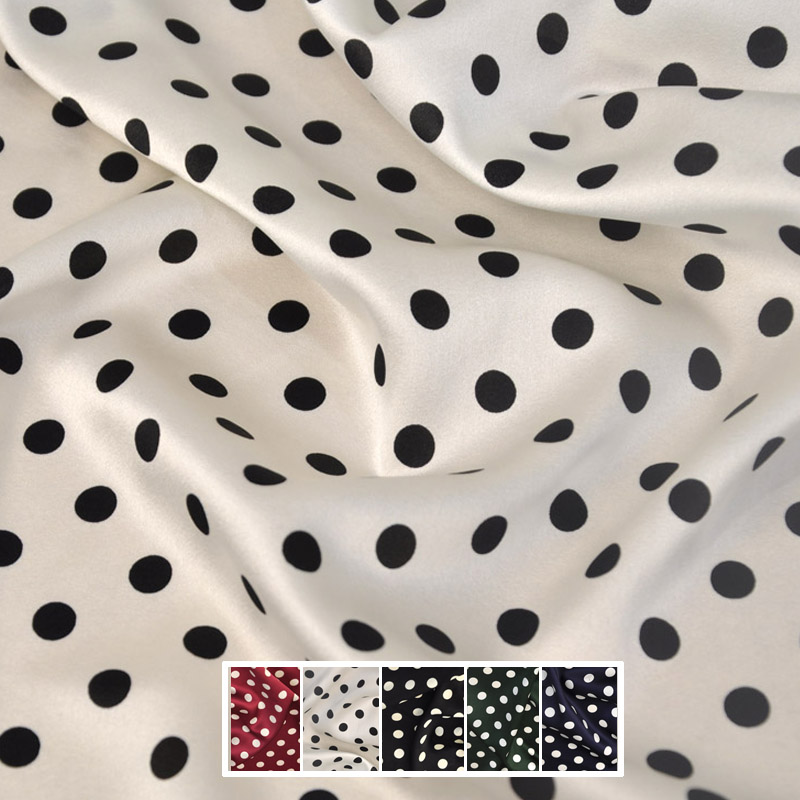 Bred 42.5 "høj kvalitet polka dot silke stretch satin stof skjorte kjole materiale