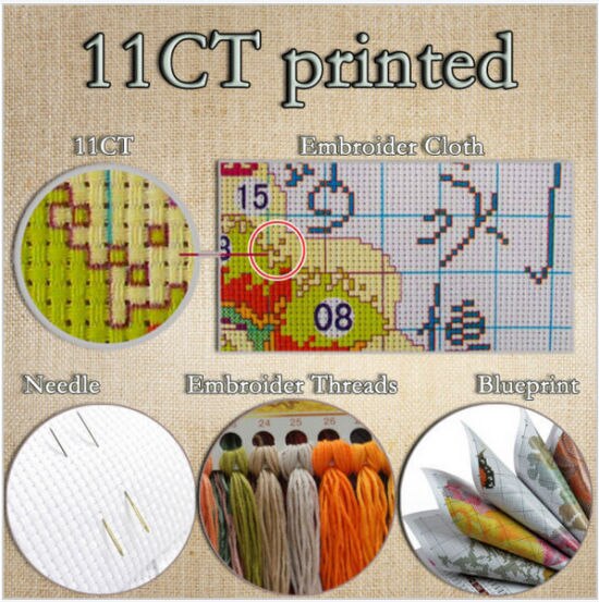 Borduren Handwerken Sets 11CT Print Canvas Borduurpakketten