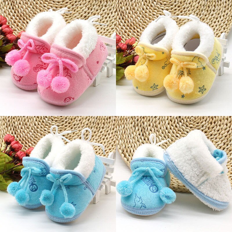 Newborn Toddler Infant Baby Girls Warm Plush Boots Soft Sole Shoes Winter Cute Cotton Shoes