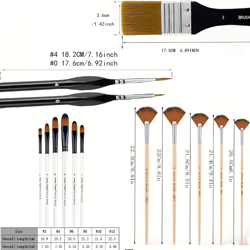 32pcs Artist Paint Brushes Set, Nylon Bristle With Round Filbert Flat Fan Angle Detail Brush For Acrylic Oil Watercolor Painting