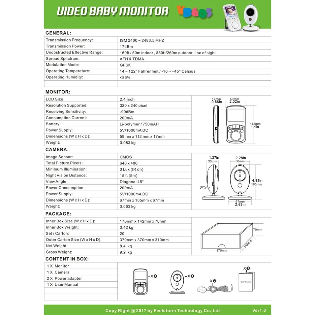 Wireless Digital Baby Monitor 2.4 inch LCD Screen Two Way Audio Video Baby Monitor Night Cute Infant Camera