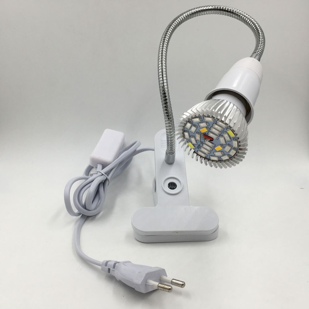 360 grader fleksibel lampeholder klips  e27 sokkel med av/på bryter eu plugg bruk som enkel skrivebordslampe til ledet vokselys  e27 lampe: Hvit med 28 lysdioder / Eu-plugg