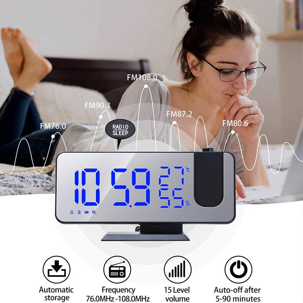 Led Digital Projection Alarm Clock Electronic Desktop Clock Usb Charge Radio Time Projector Snooze Function Bedside Time Display