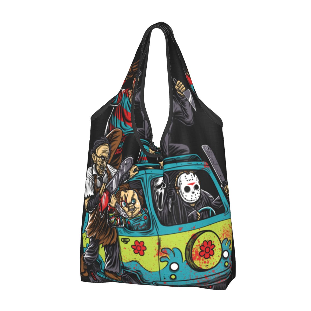 Custom Reusable Halloween Horror Movie Character Shopping Bag Women Tote Bag Portable Groceries Shopper Bags: MULTI
