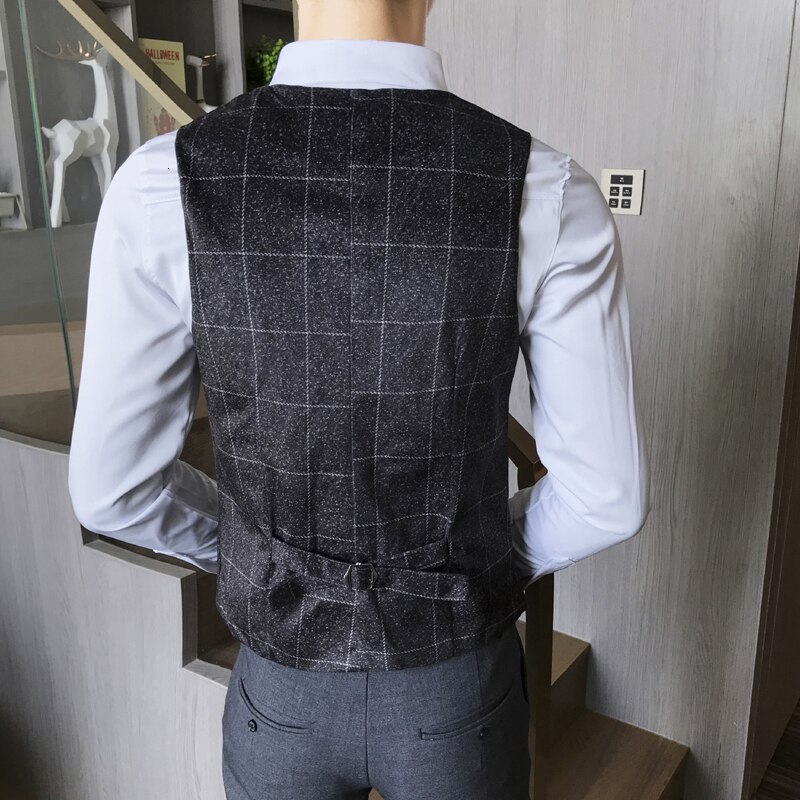 Plaid Suit Dress Vest For Men Casual Slim Fit Waistcoat Mens Formal Business Wedding Tuxedo Gilet Homme Chalecos Para Hombre